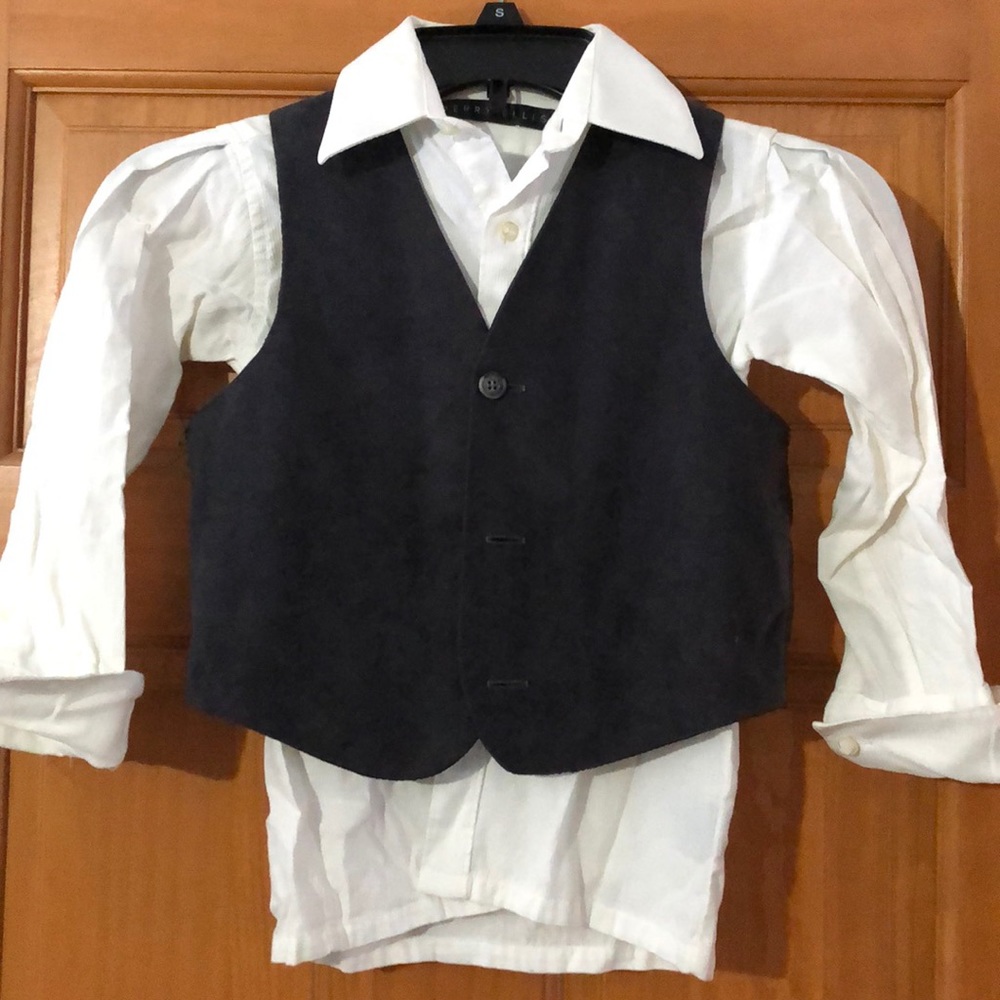 Boys Perry Ellis white shirt and grey vest